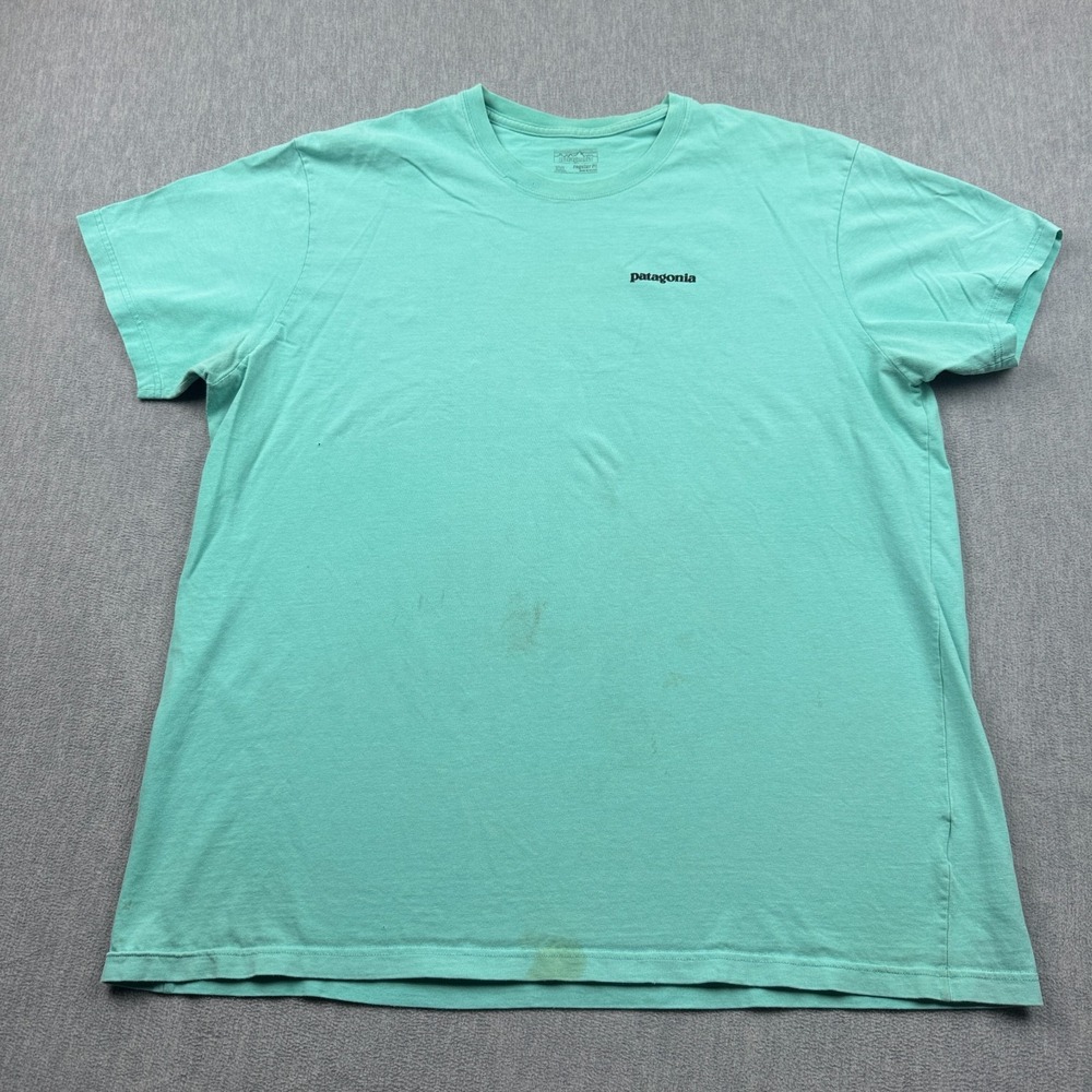 Patagonia T-Shirt Mens 2XL XXL Green P-6‎ Graphic Logo Cotton Crewneck *Stained
